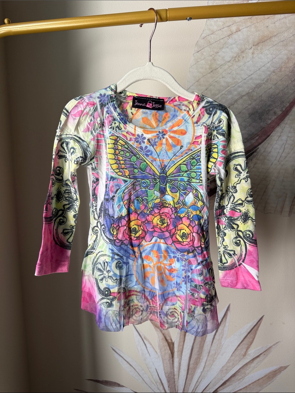 Girls' Jenna & Jessie Multicolor Butterfly Floral Long Sleeve Tee